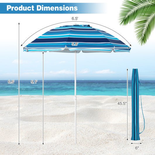  - 6.5 Feet Patio Beach Umbrella with Waterproof Polyester Fabric - Blue - Outdoor Style Company