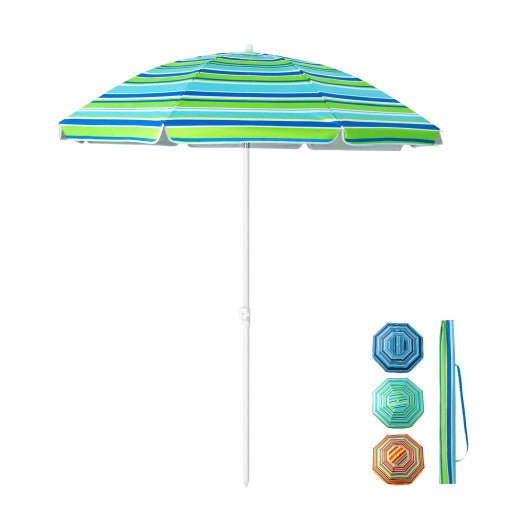  - 6.5 Feet Patio Beach Umbrella with Waterproof Polyester Fabric - Green - Outdoor Style Company