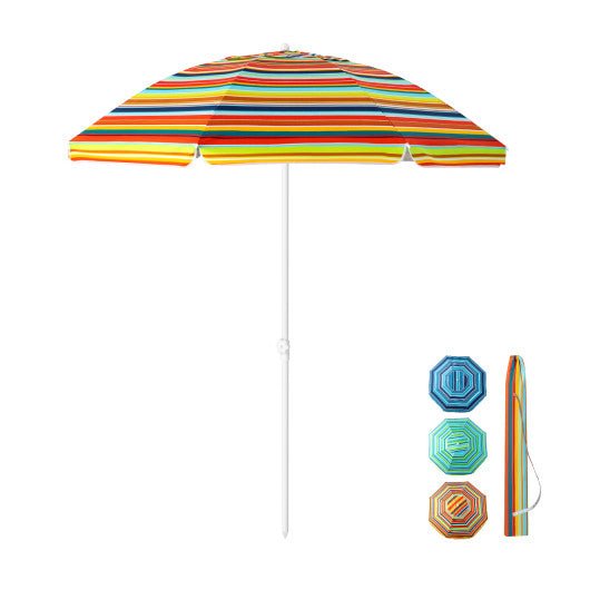  - 6.5 Feet Patio Beach Umbrella with Waterproof Polyester Fabric - Orange - Outdoor Style Company