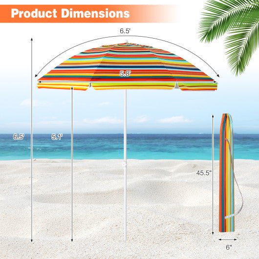  - 6.5 Feet Patio Beach Umbrella with Waterproof Polyester Fabric - Orange - Outdoor Style Company