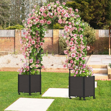  - 6.6 Feet Arch Arbor Trellis with 2 Planter Boxes and Detachable PE - Coated Metal Tubes - Outdoor Style Company