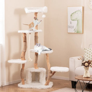  - 66 Inch Tall Solid Wood Cat Tree Modern Wooden Cat Tower with Perch - Outdoor Style Company