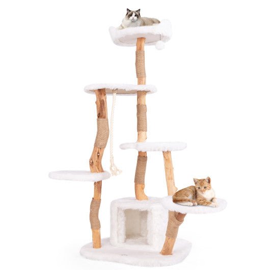  - 66 Inch Tall Solid Wood Cat Tree Modern Wooden Cat Tower with Perch - Outdoor Style Company