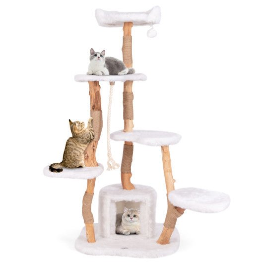  - 66 Inch Tall Solid Wood Cat Tree Modern Wooden Cat Tower with Perch - Outdoor Style Company