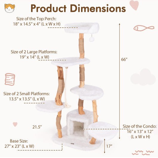  - 66 Inch Tall Solid Wood Cat Tree Modern Wooden Cat Tower with Perch - Outdoor Style Company