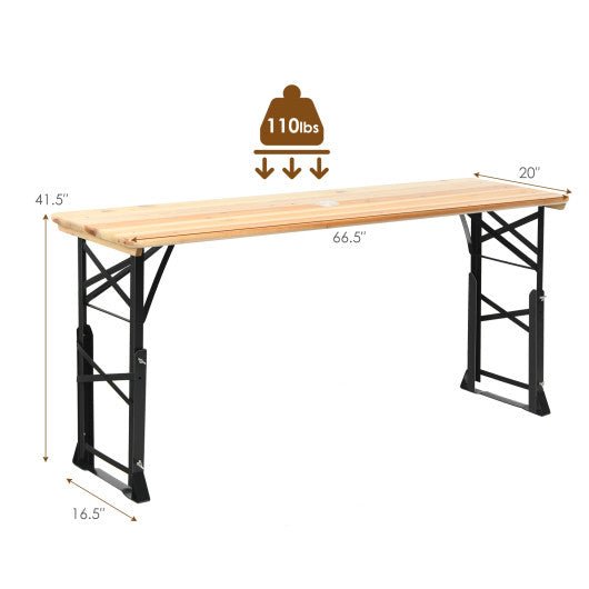  - 66.5 Inch Outdoor Wood Folding Picnic Table with Adjustable Heights - Outdoor Style Company