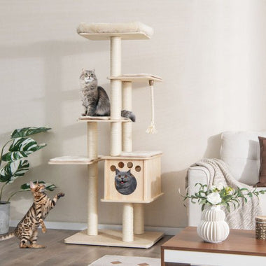  - 67 Inch Modern Cat Tree Tower with Top Perch and Sisal Rope Scratching Posts - Outdoor Style Company