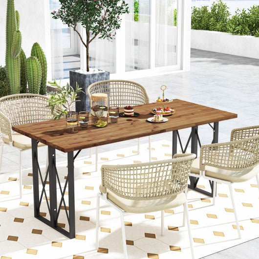  - 67 Inch Patio Rectangle Acacia Wood Dining Table with Umbrella Hole - Outdoor Style Company