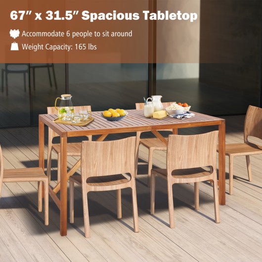  - 67 Inch Patio Rectangle Acacia Wood Dining Table with Umbrella Hole - Outdoor Style Company