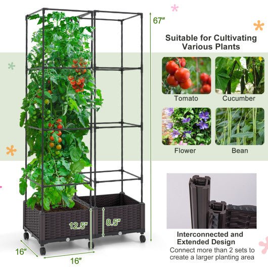  - 67 Inches Raised Garden Bed with Planter Box and Trellis - Outdoor Style Company