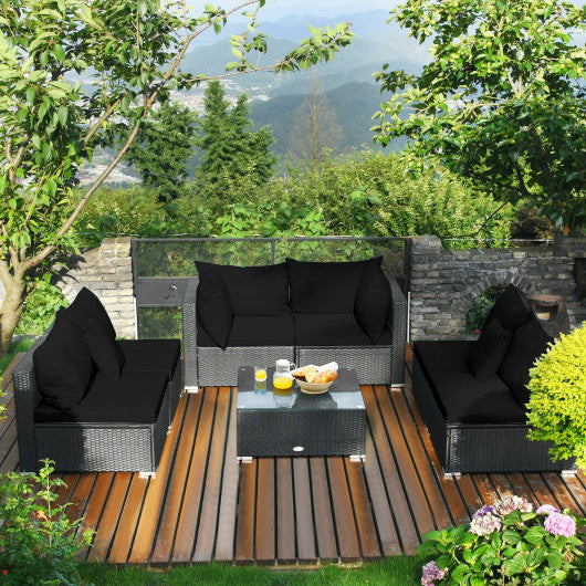  - 7 Pieces Sectional Wicker Furniture Sofa Set with Tempered Glass Top - Outdoor Style Company