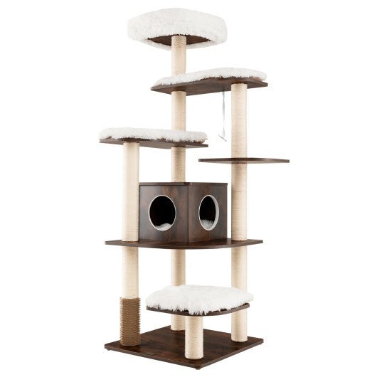  - 7 - Layer Wooden Cat Tree Tall Cat Tower with Sisal Posts and Condo - Outdoor Style Company