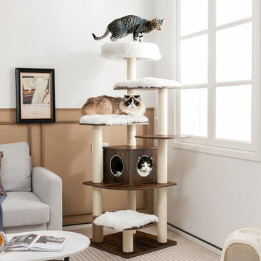  - 7 - Layer Wooden Cat Tree Tall Cat Tower with Sisal Posts and Condo - Outdoor Style Company