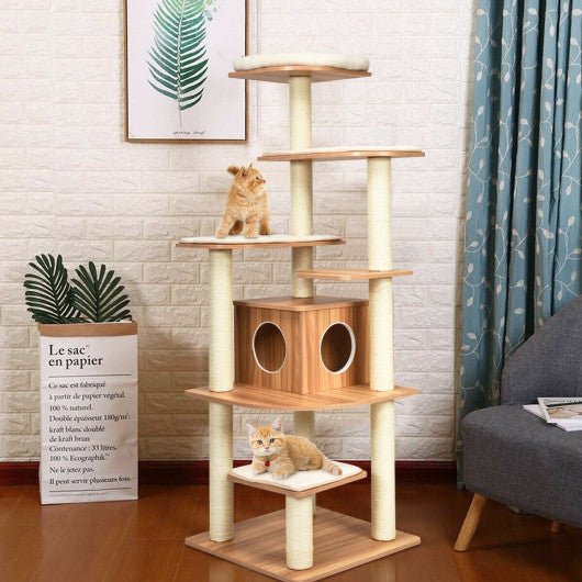  - 7 - Layer Wooden Cat Tree Tall Cat Tower with Sisal Posts and Condo - Outdoor Style Company