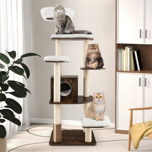  - 7 - Layer Wooden Cat Tree Tall Cat Tower with Sisal Posts and Condo - Outdoor Style Company