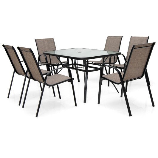  - 7 - Piece Patio Dining Set with 6 Stackable Chairs - Outdoor Style Company