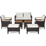  - 7 Piece Rattan Patio Sofa Set with Acacia Wood Tabletop and Armrests - Outdoor Style Company