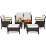  - 7 Piece Rattan Patio Sofa Set with Acacia Wood Tabletop and Armrests - Outdoor Style Company