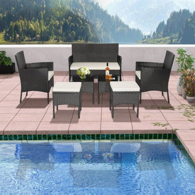  - 7 Piece Rustproof Wicker Outdoor Sofa Set with Coffee Tables and Ottomans - Outdoor Style Company