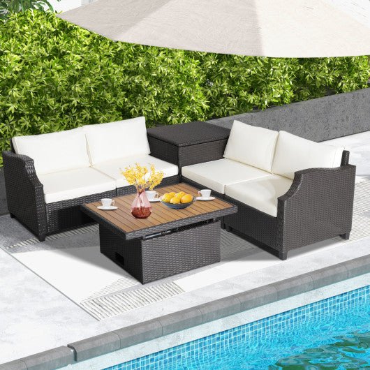  - 7 Pieces Hand - Woven Wicker Outdoor Furniture Set with Acacia Wood Coffee Table - Outdoor Style Company