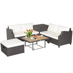  - 7 Pieces Hand - Woven Wicker Outdoor Furniture Set with Acacia Wood Coffee Table - Outdoor Style Company