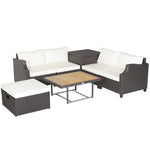  - 7 Pieces Hand - Woven Wicker Outdoor Furniture Set with Acacia Wood Coffee Table - Outdoor Style Company