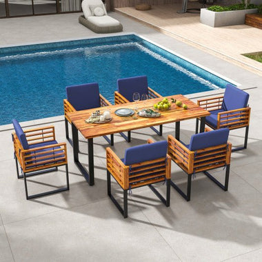  - 7 Pieces Patio Acacia Wood Dining Chair and Table Set for Backyard and Poolside - Outdoor Style Company