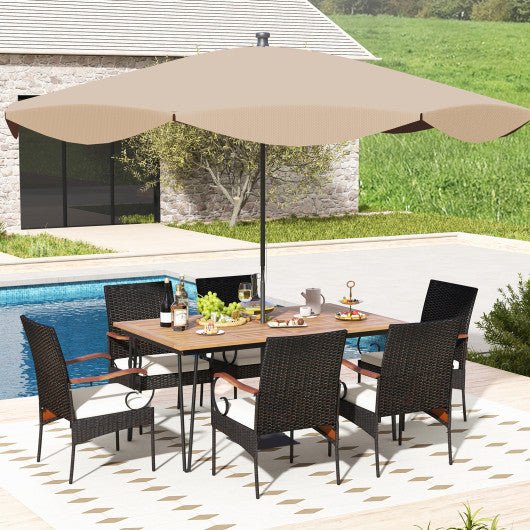  - 7 Pieces Patio Dining Set with Rattan Armchairs Soft Cushions 2" Umbrella Hole - Outdoor Style Company