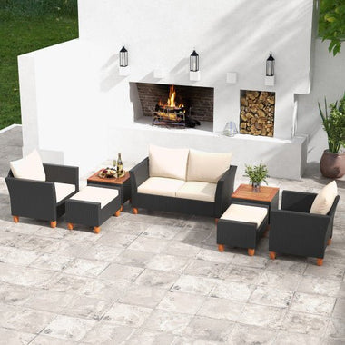  - 7 Pieces Patio Furniture PE Rattan Sectional Sofa Set with Armchairs and Table - Outdoor Style Company