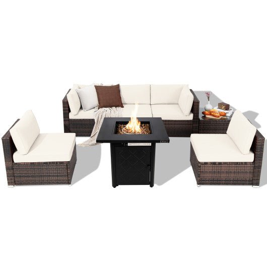  - 7 Pieces Patio Furniture Set with 28 Inches 50000 BTU Propane Gas Fire Pit Table - Outdoor Style Company