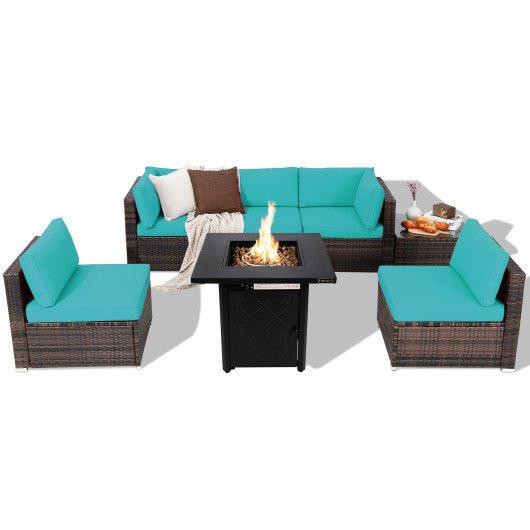  - 7 Pieces Patio Furniture Set with 28 Inches 50000 BTU Propane Gas Fire Pit Table - Outdoor Style Company