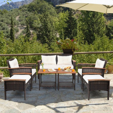  - 7 Pieces Patio Rattan Cushioned Conversation Furniture Set - Outdoor Style Company