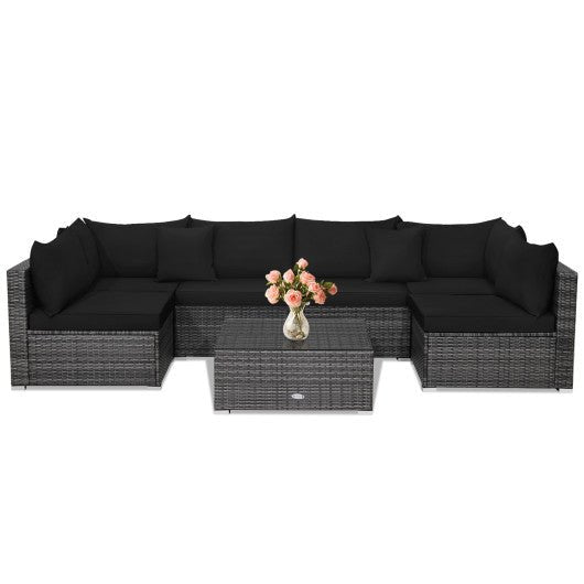  - 7 Pieces Patio Rattan Furniture Set with Sectional Sofa Cushioned - Outdoor Style Company