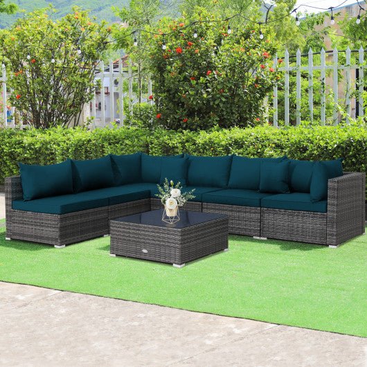  - 7 Pieces Patio Rattan Furniture Set with Sectional Sofa Cushioned - Outdoor Style Company