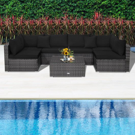  - 7 Pieces Patio Rattan Furniture Set with Sectional Sofa Cushioned - Outdoor Style Company