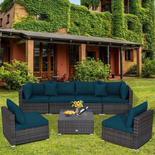  - 7 Pieces Patio Rattan Furniture Set with Sectional Sofa Cushioned - Outdoor Style Company