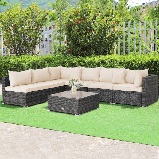  - 7 Pieces Patio Rattan Furniture Set with Sectional Sofa Cushioned - Outdoor Style Company