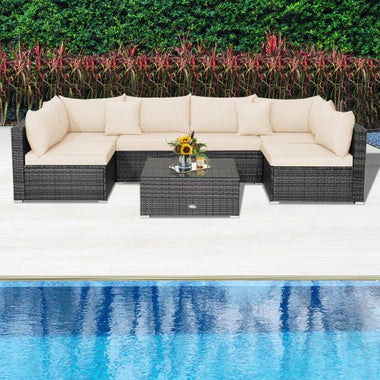  - 7 Pieces Patio Rattan Furniture Set with Sectional Sofa Cushioned - Outdoor Style Company