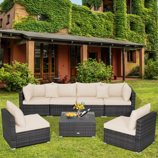  - 7 Pieces Patio Rattan Furniture Set with Sectional Sofa Cushioned - Outdoor Style Company