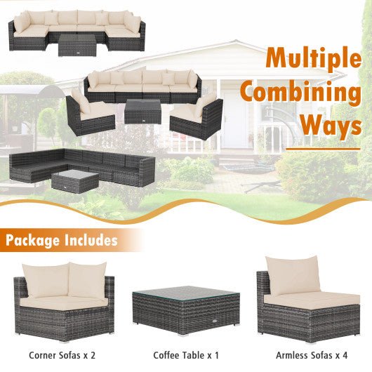  - 7 Pieces Patio Rattan Furniture Set with Sectional Sofa Cushioned - Outdoor Style Company