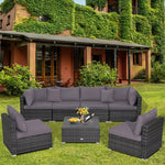  - 7 Pieces Patio Rattan Furniture Set with Sectional Sofa Cushioned - Outdoor Style Company