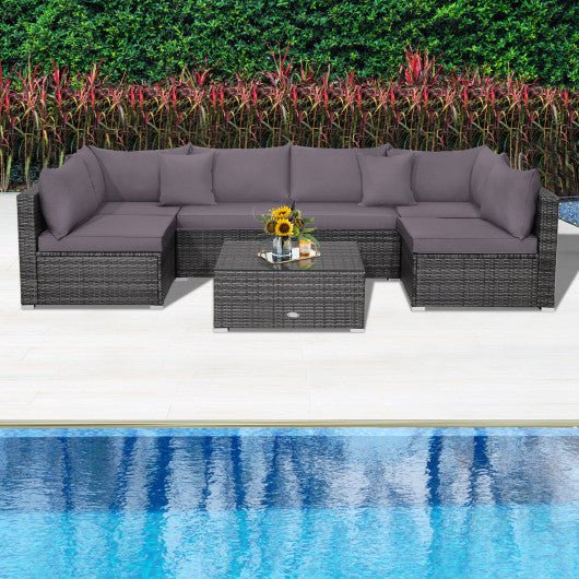  - 7 Pieces Patio Rattan Furniture Set with Sectional Sofa Cushioned - Outdoor Style Company