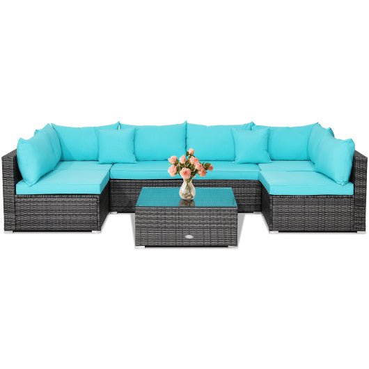  - 7 Pieces Patio Rattan Furniture Set with Sectional Sofa Cushioned - Outdoor Style Company