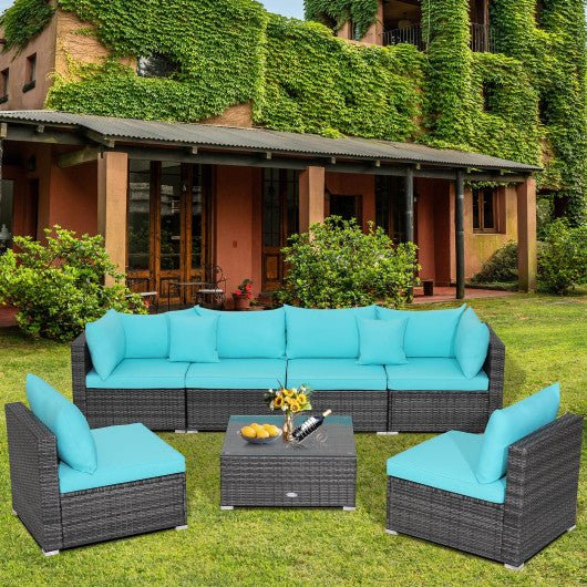  - 7 Pieces Patio Rattan Furniture Set with Sectional Sofa Cushioned - Outdoor Style Company