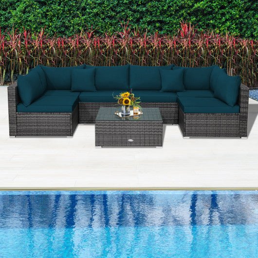  - 7 Pieces Patio Rattan Furniture Set with Sectional Sofa Cushioned - Outdoor Style Company