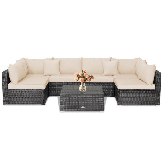  - 7 Pieces Patio Rattan Furniture Set with Sectional Sofa Cushioned - Outdoor Style Company