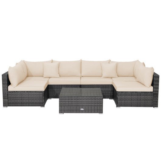  - 7 Pieces Patio Rattan Furniture Set with Sectional Sofa Cushioned - Outdoor Style Company