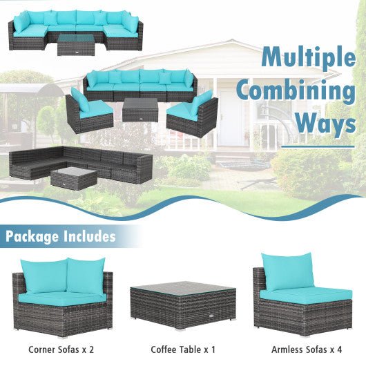  - 7 Pieces Patio Rattan Furniture Set with Sectional Sofa Cushioned - Outdoor Style Company