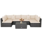  - 7 Pieces Patio Rattan Furniture Set with Sectional Sofa Cushioned - Beige - Outdoor Style Company