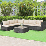  - 7 Pieces Patio Rattan Furniture Set with Sectional Sofa Cushioned - Beige - Outdoor Style Company